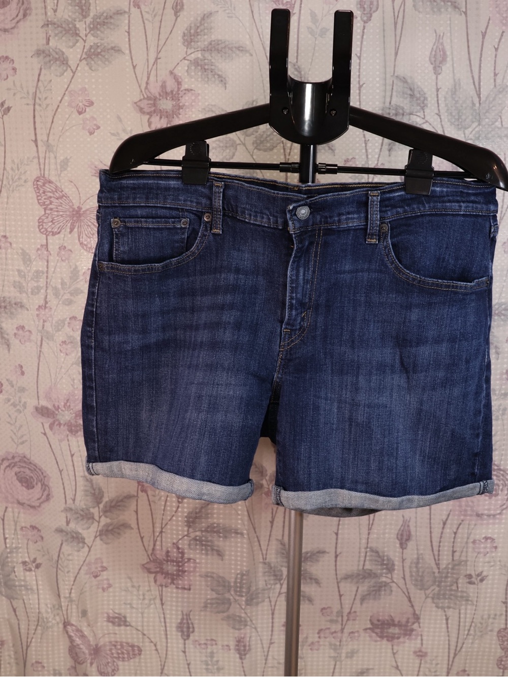 Levi's Dark Blue Rolled Hem Denim Shorts